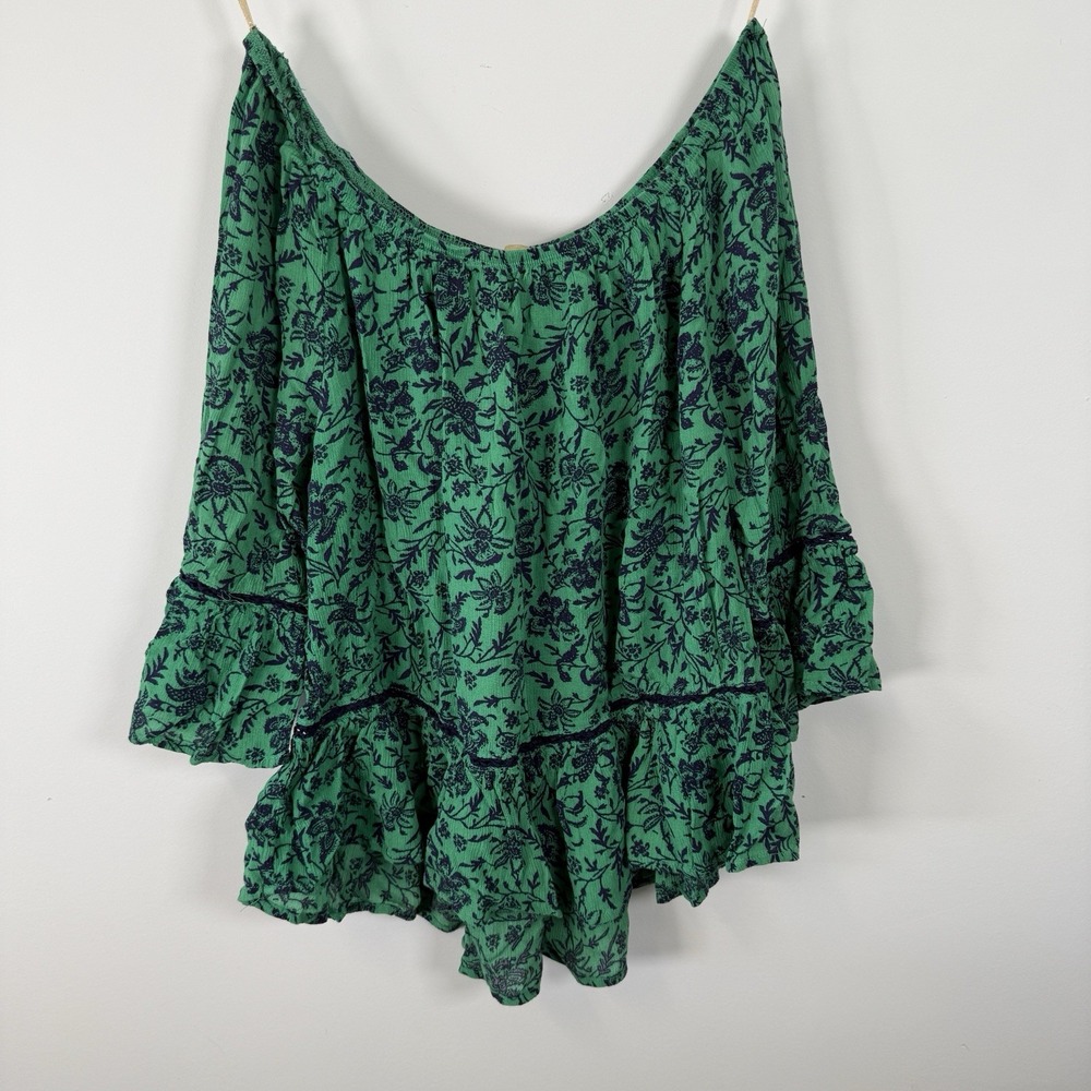 Democracy Women's Striped‎ Off-the-Shoulder Blouse, Green/Black, Size S Ruffles